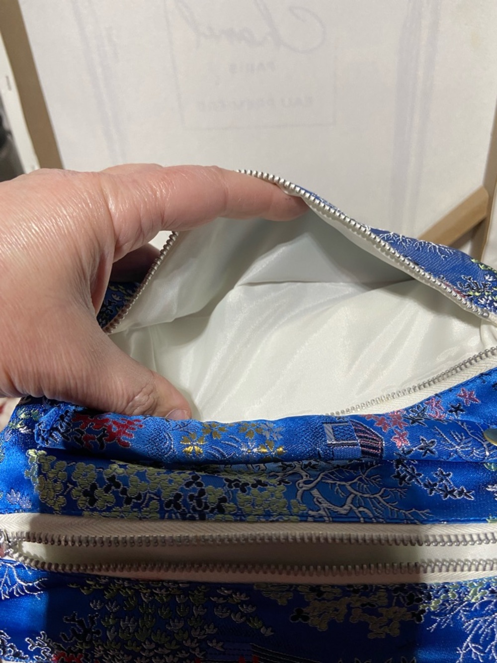 Blue Embroidered Asian Brocade Rolled Jewelry Pouch - Picture 9 of 9